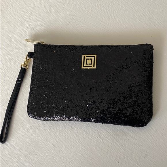 Black Glitter Sparkly Shimmer Large Wristlet Clutch Like New w Charger - Picture 4 of 17
